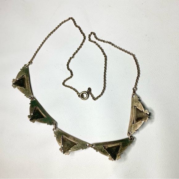 Art Deco Rolled Gold Collar Necklace w/Peking Glass Stones - Picture 4 of 7